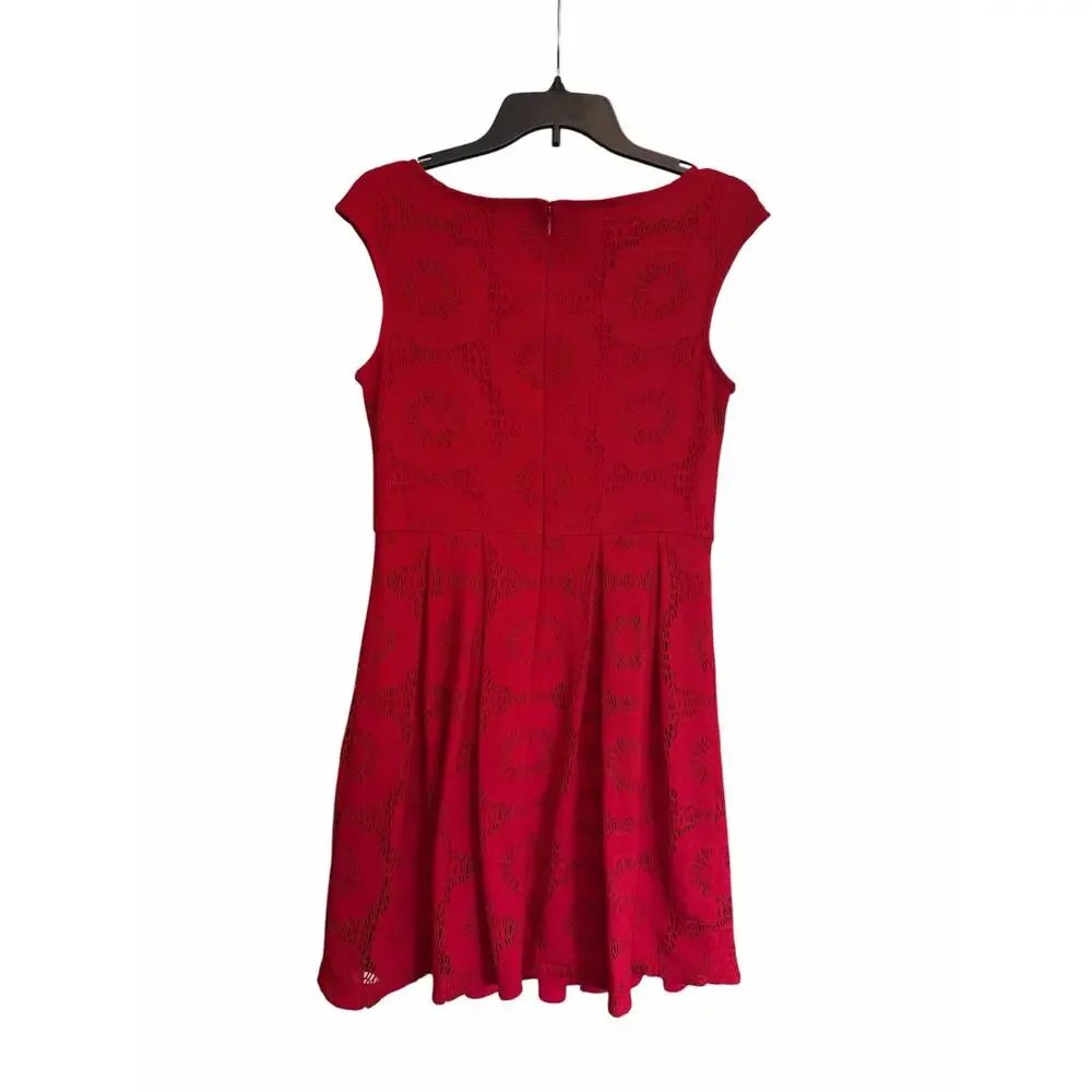 Roz & Ali Red Lace Fit & Flare Dress Size 10 Cap Sleeve Cocktail Party